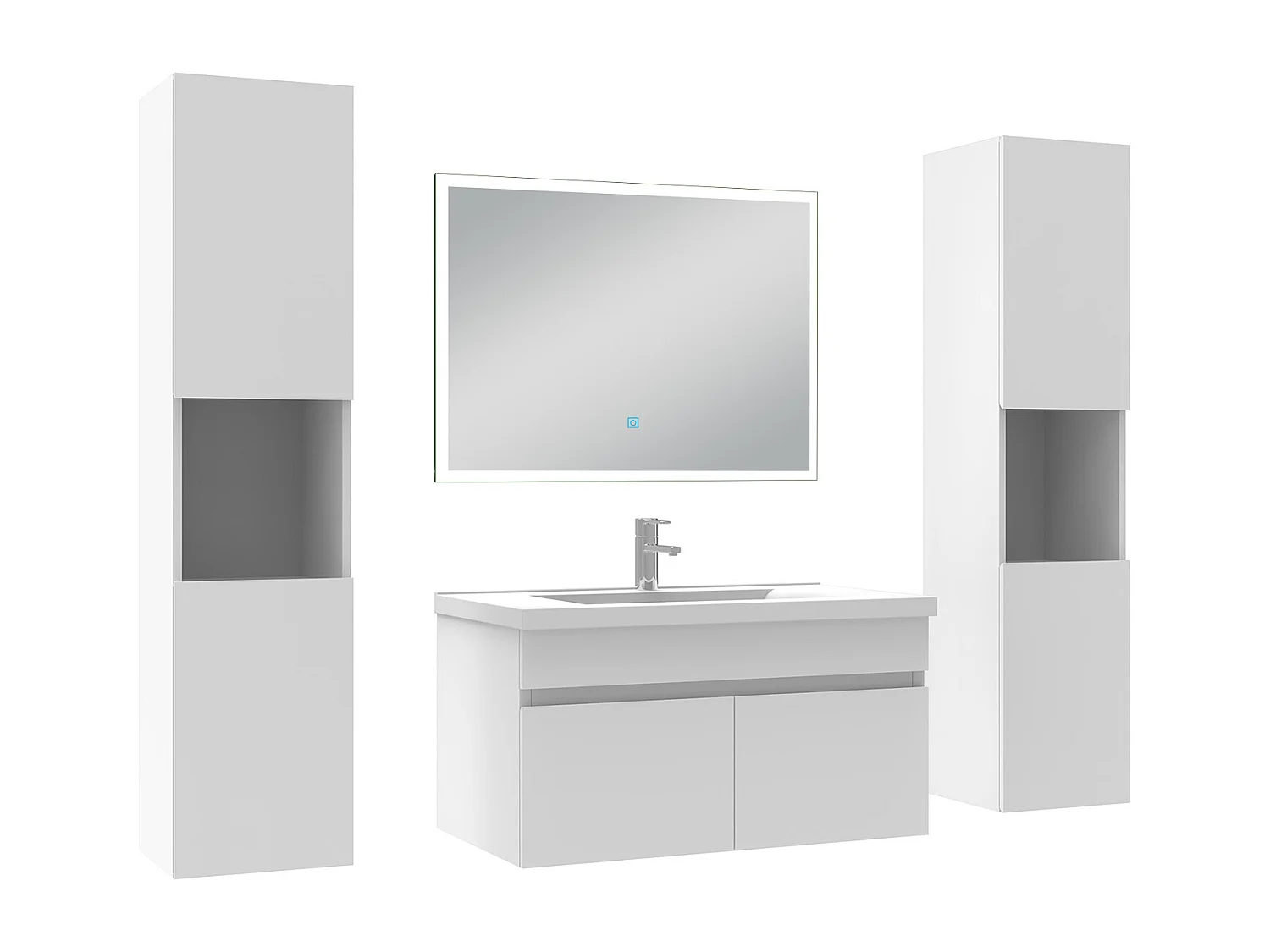Ensemble meuble Salle de Bain 80cm avec colonne et miroir lumineux blanc