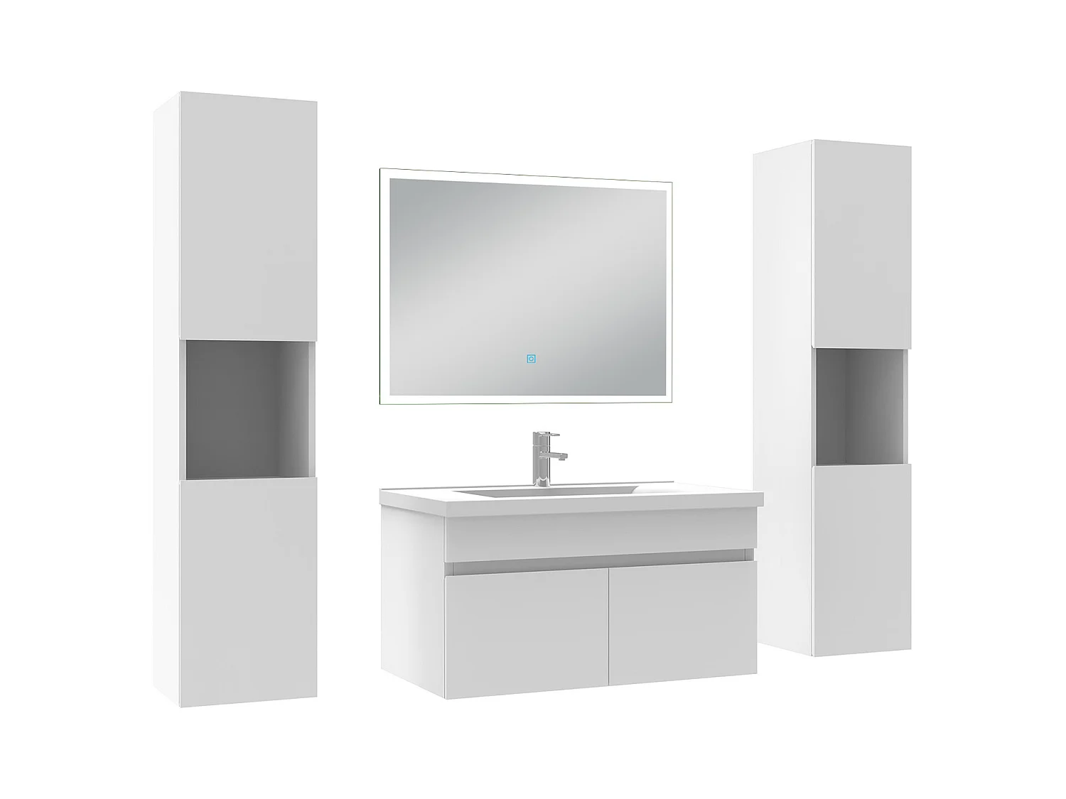Ensemble meuble Salle de Bain 80cm avec colonne et miroir lumineux blanc