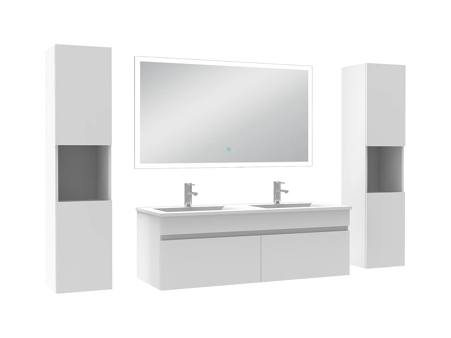 Ensemble meuble Salle de Bain 120cm avec colonne et miroir lumineux blanc