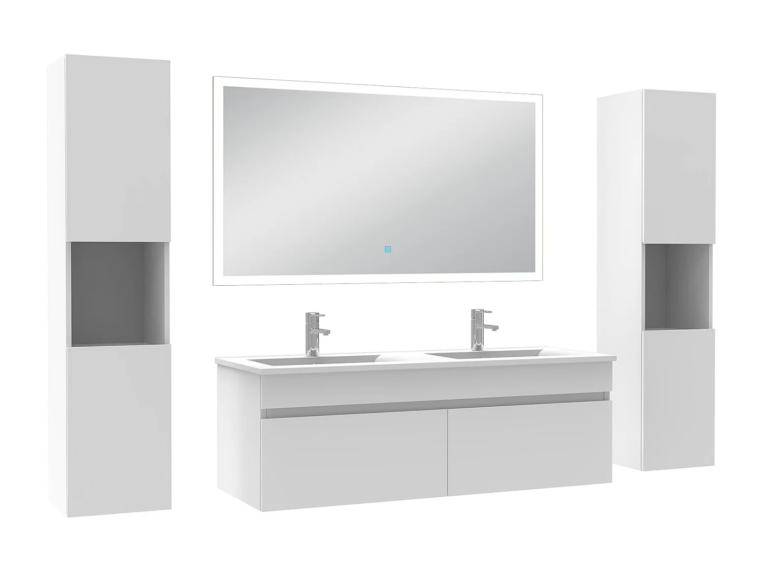 Ensemble meuble Salle de Bain 120cm avec colonne et miroir lumineux blanc