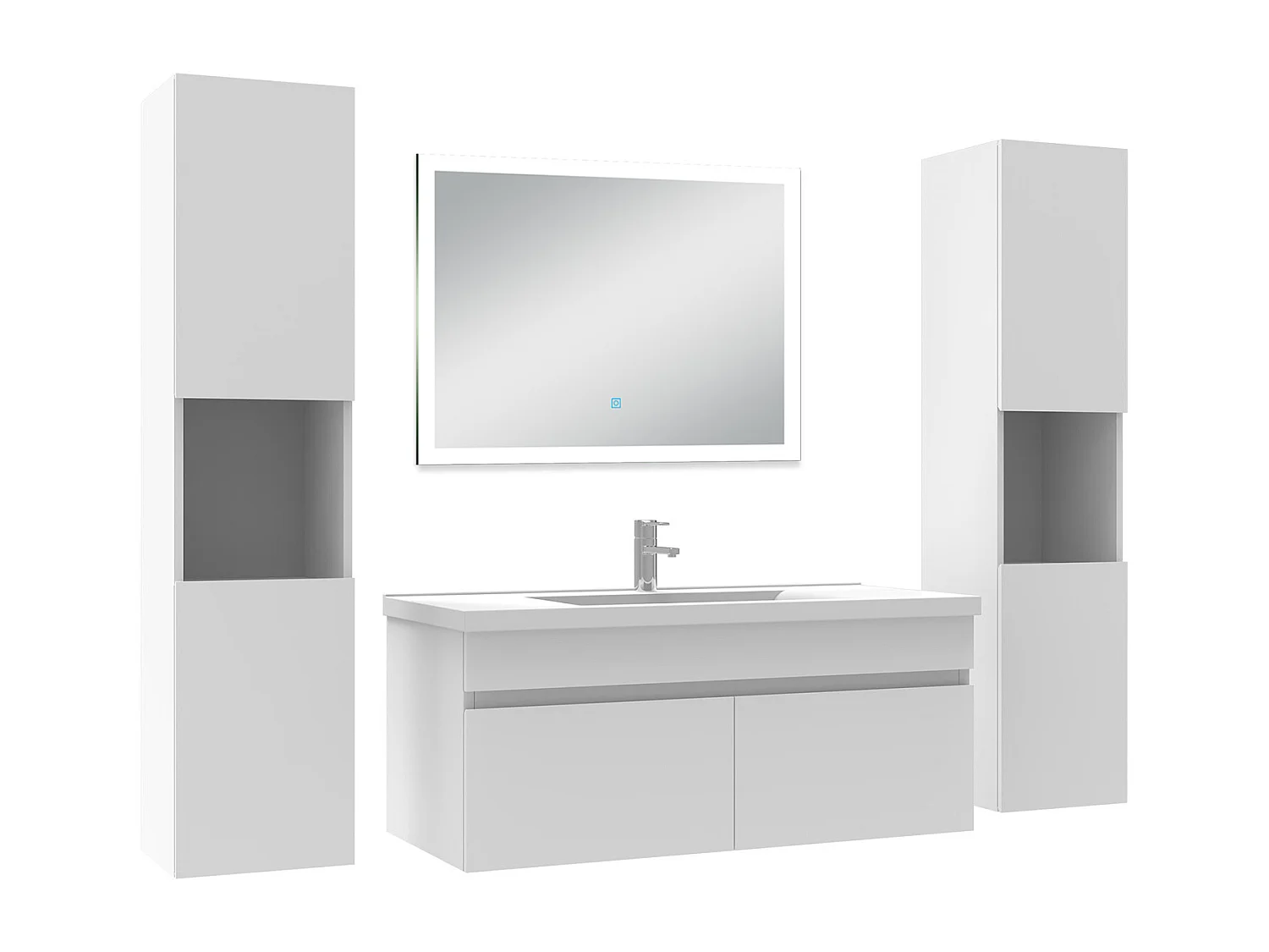 Ensemble meuble Salle de Bain 100cm avec colonne et miroir lumineux blanc