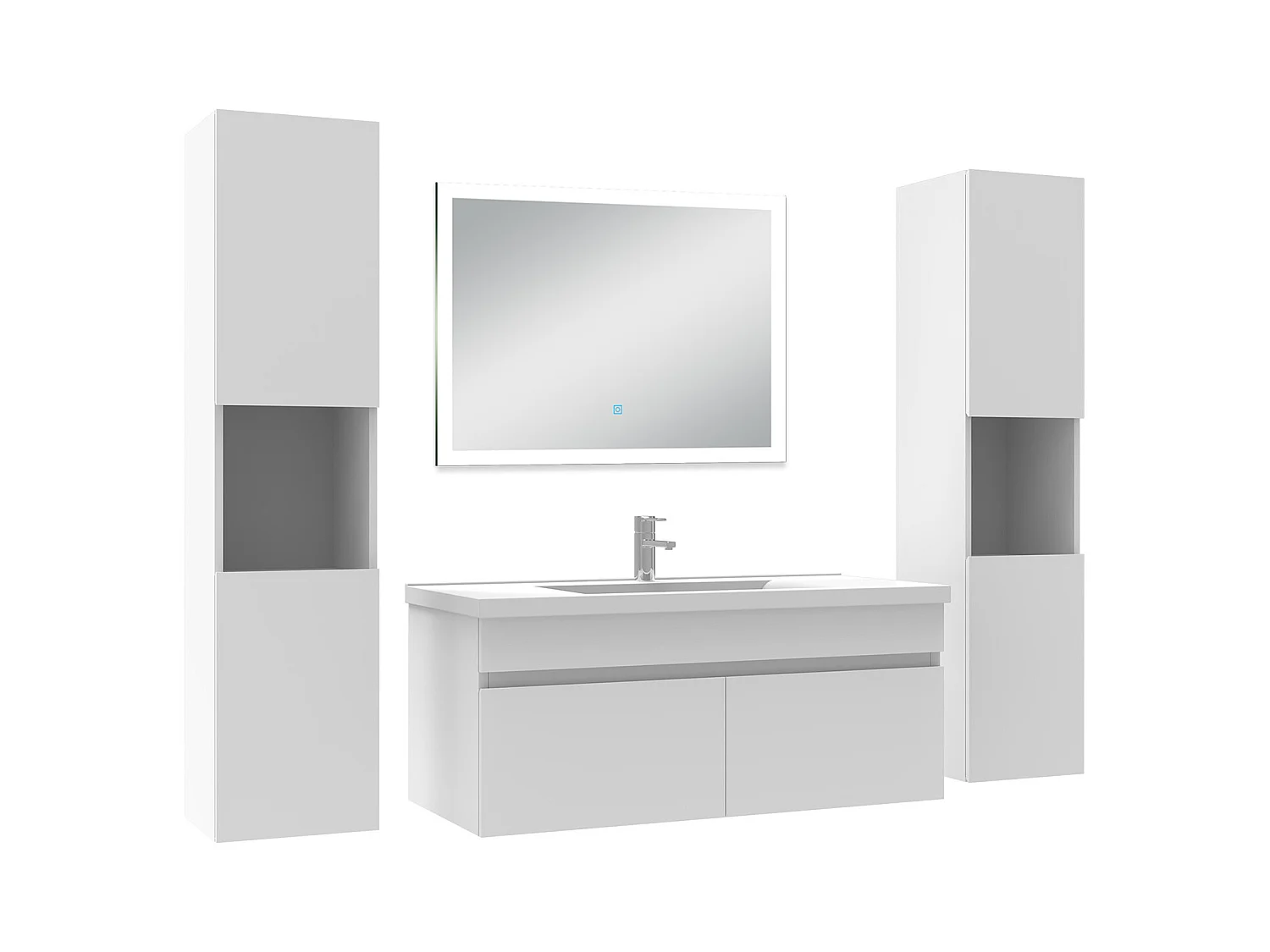 Ensemble meuble Salle de Bain 100cm avec colonne et miroir lumineux blanc