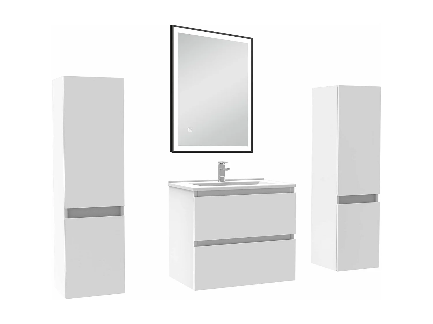 Meubles Salle de Bain 60cm avec colonne et miroir lumineux 3 couleurs blanc