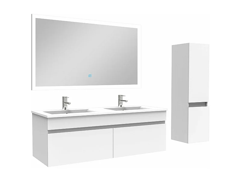 Ensemble meuble Salle de Bain 120cm avec vasque + colonne + miroir lumineux 3 couleurs blanc