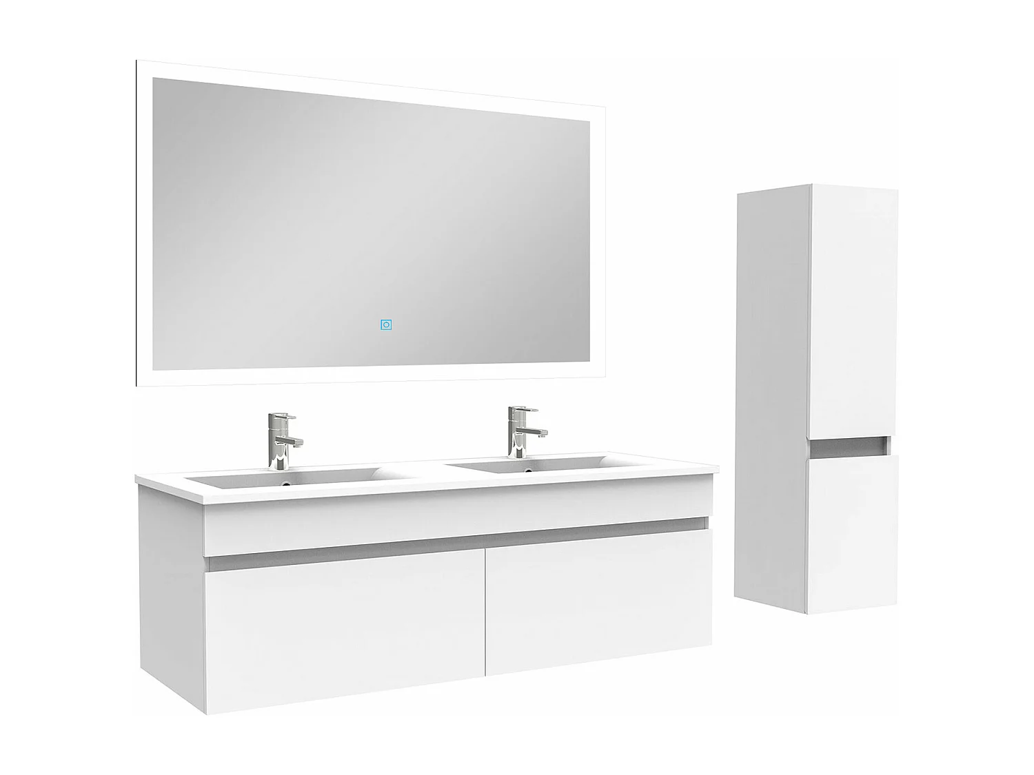 Ensemble meuble Salle de Bain 120cm avec vasque + colonne + miroir lumineux 3 couleurs blanc