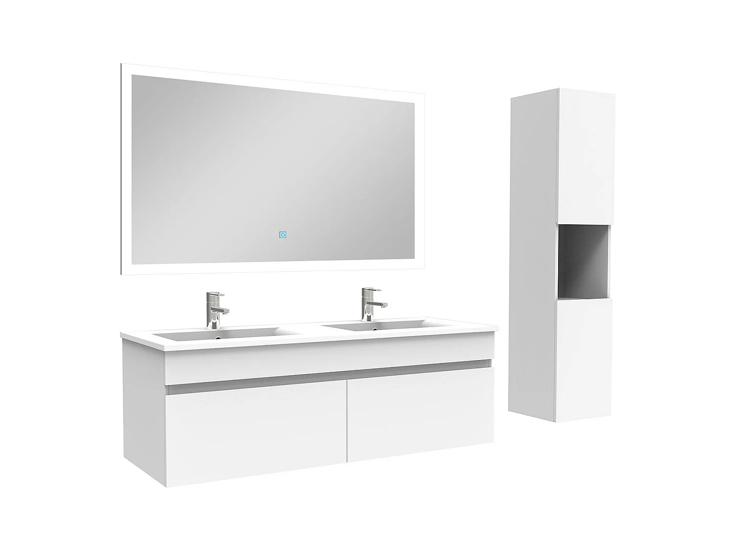 Ensemble meuble Salle de Bain 120cm avec vasque + colonne + miroir lumineux dimmable blanc