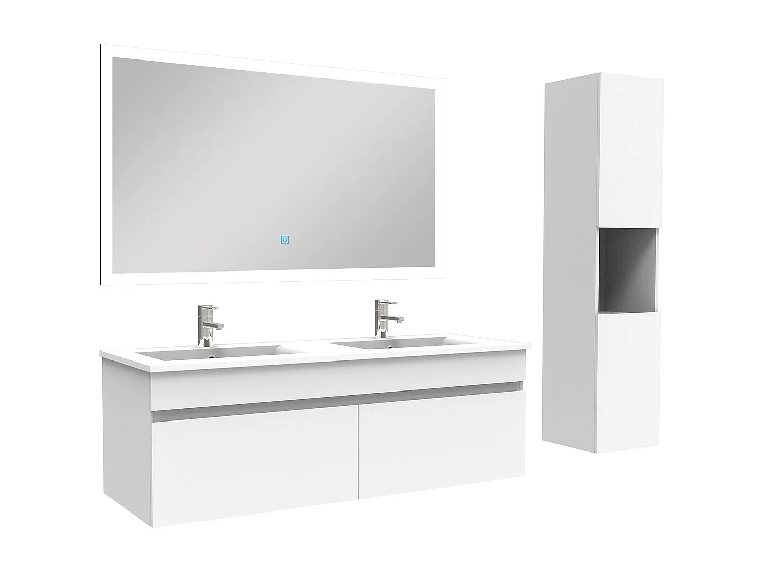 Ensemble meuble Salle de Bain 120cm avec vasque + colonne + miroir lumineux dimmable blanc