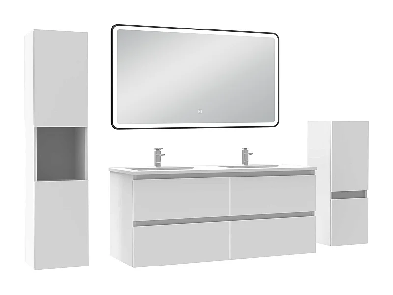 Meuble salle de Bain 120cm avec colonne + miroir mural lumineux 3 couleurs blanc