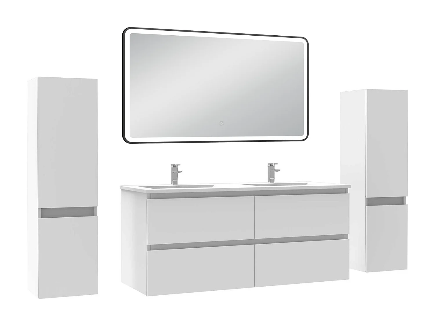 Meubles Salle de Bain 120cm avec colonne + miroir lumineux 3 couleurs blanc