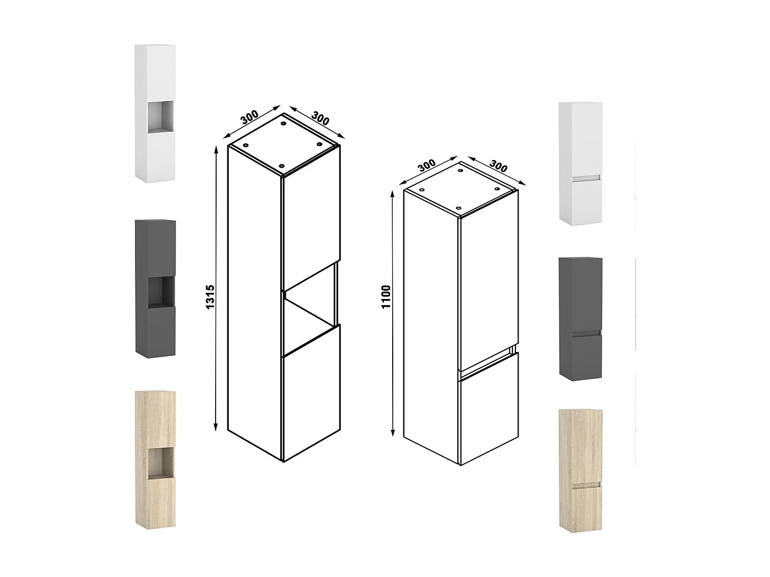 Meuble Salle de Bain 80cm avec colonne + miroir lumineux 3 couleurs Chêne Wotan