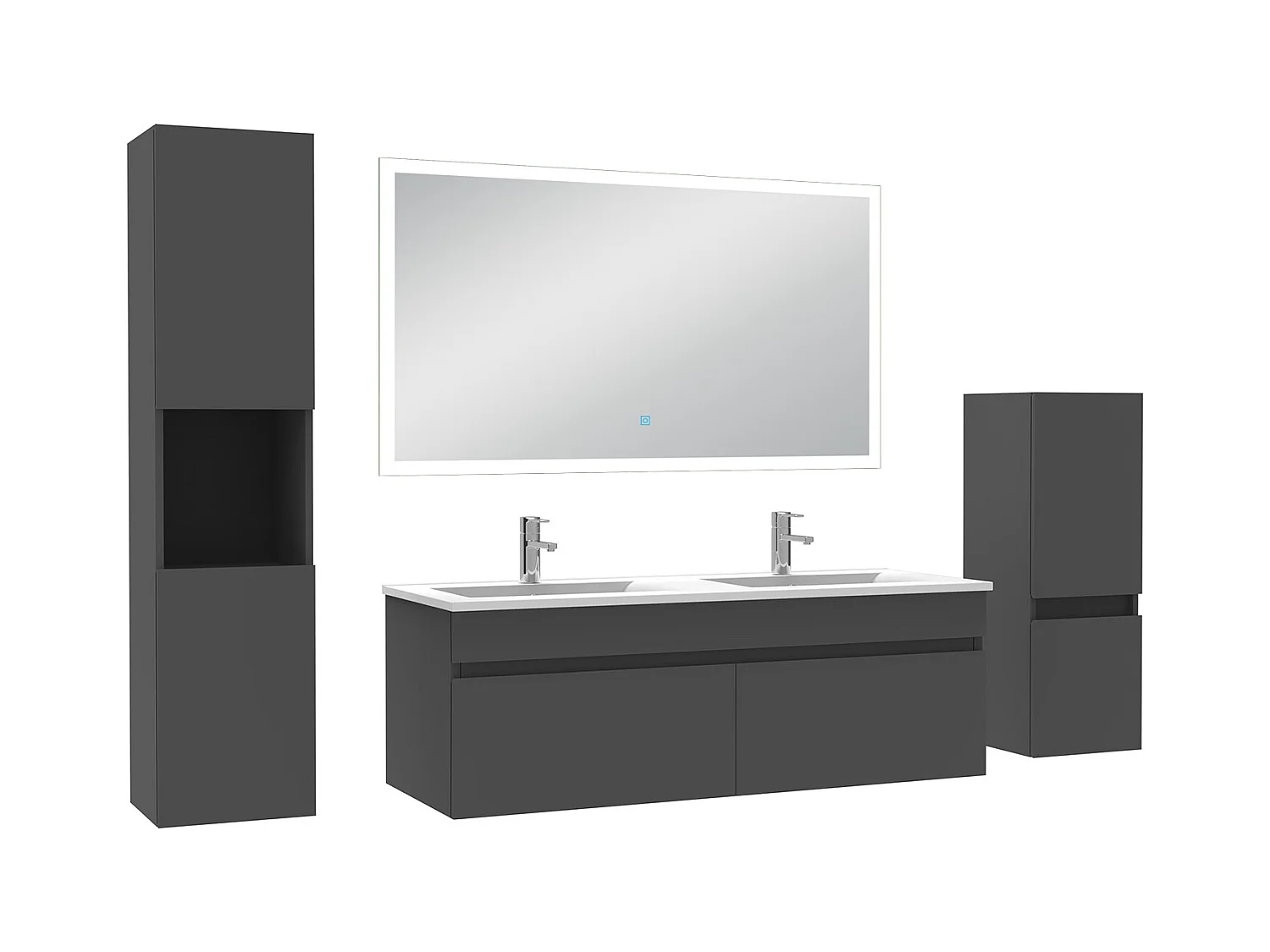 Ensemble meuble Salle de Bain 120cm avec double vasque + colonne + miroir lumineux dimmable anthracite
