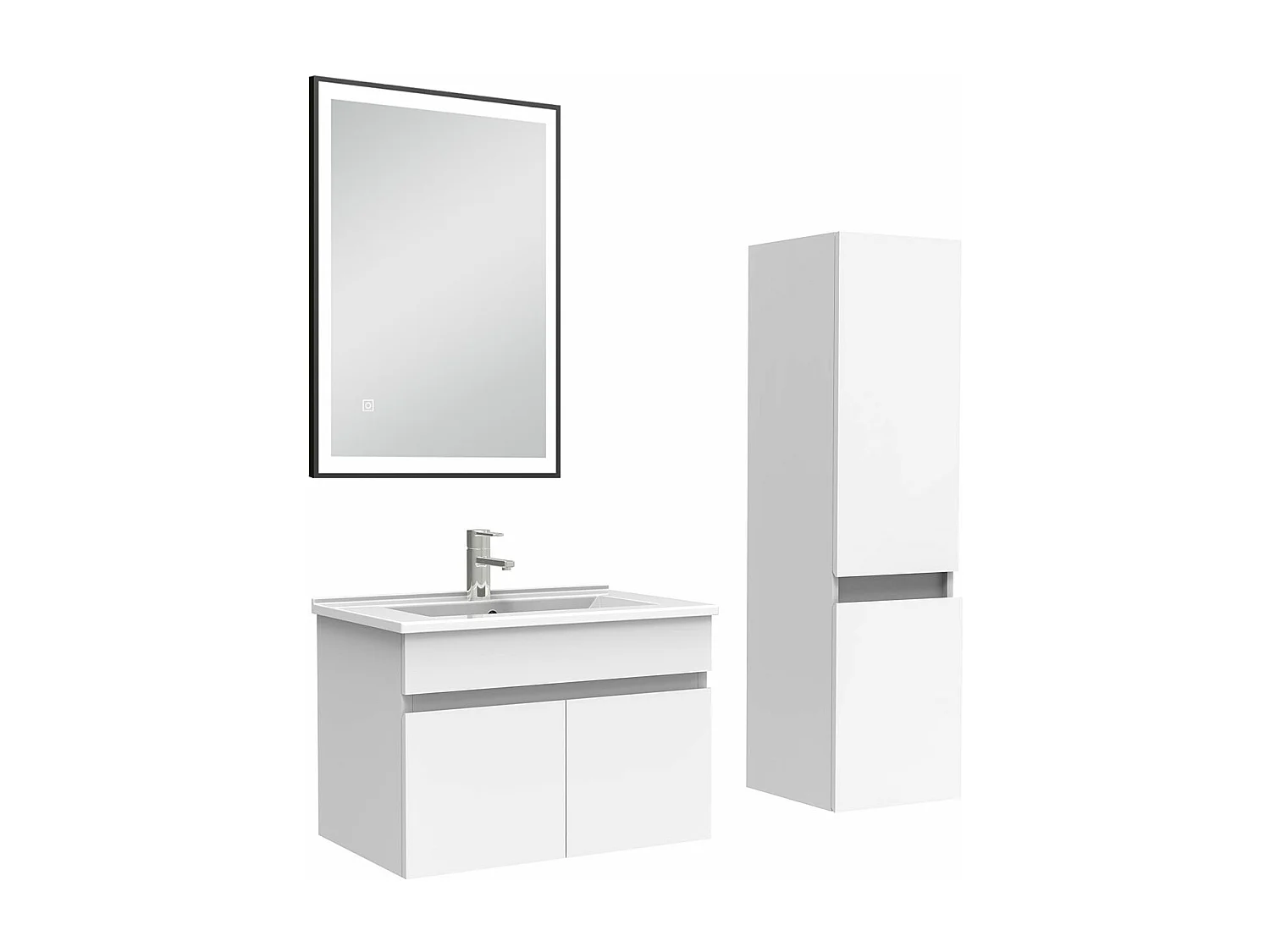 Meuble simple vasque 60cm avec colonne et miroir lumineux blanc