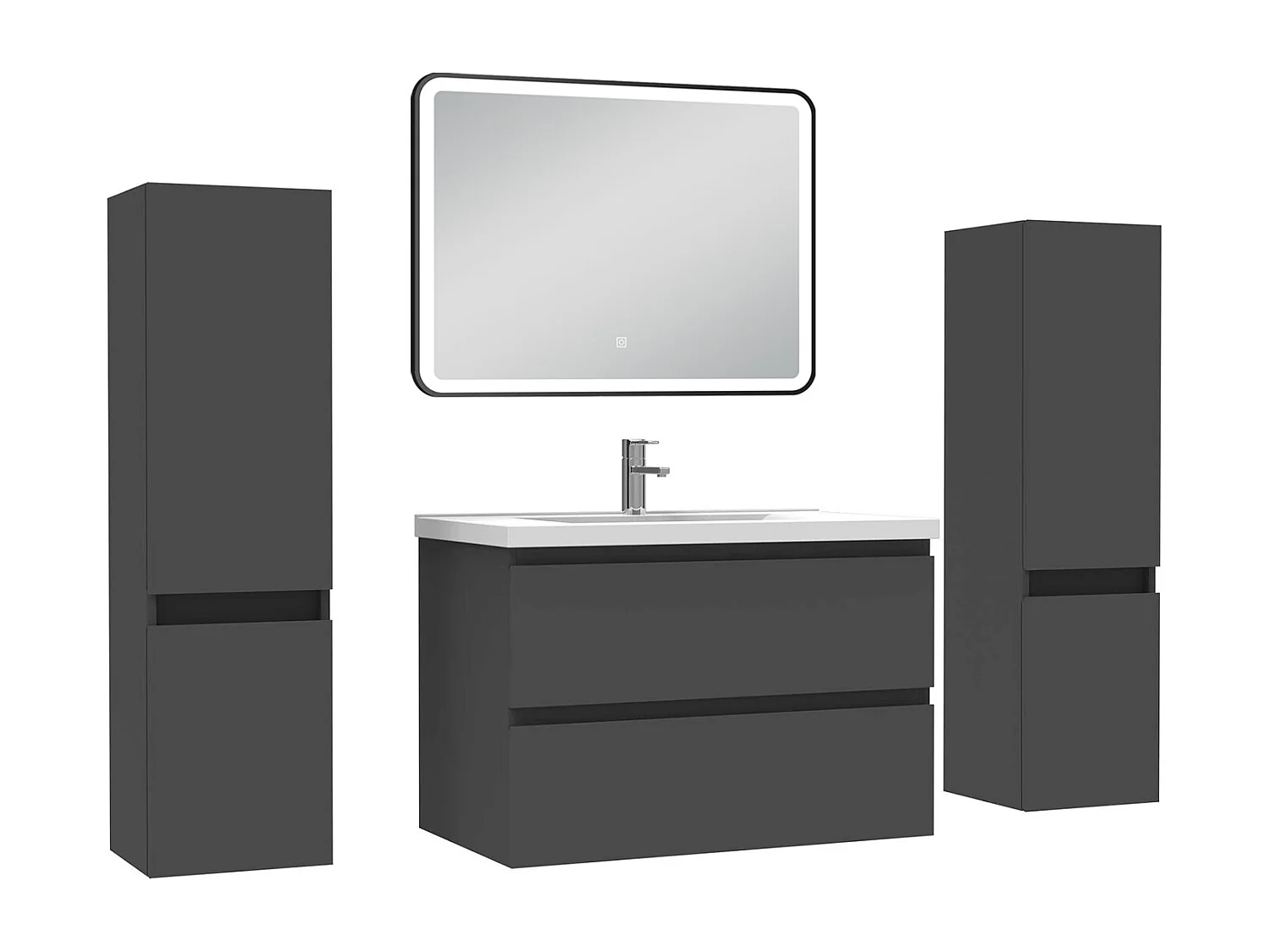 Meubles Salle de Bain 80cm avec colonne + miroir lumineux 3 couleurs Anthracite