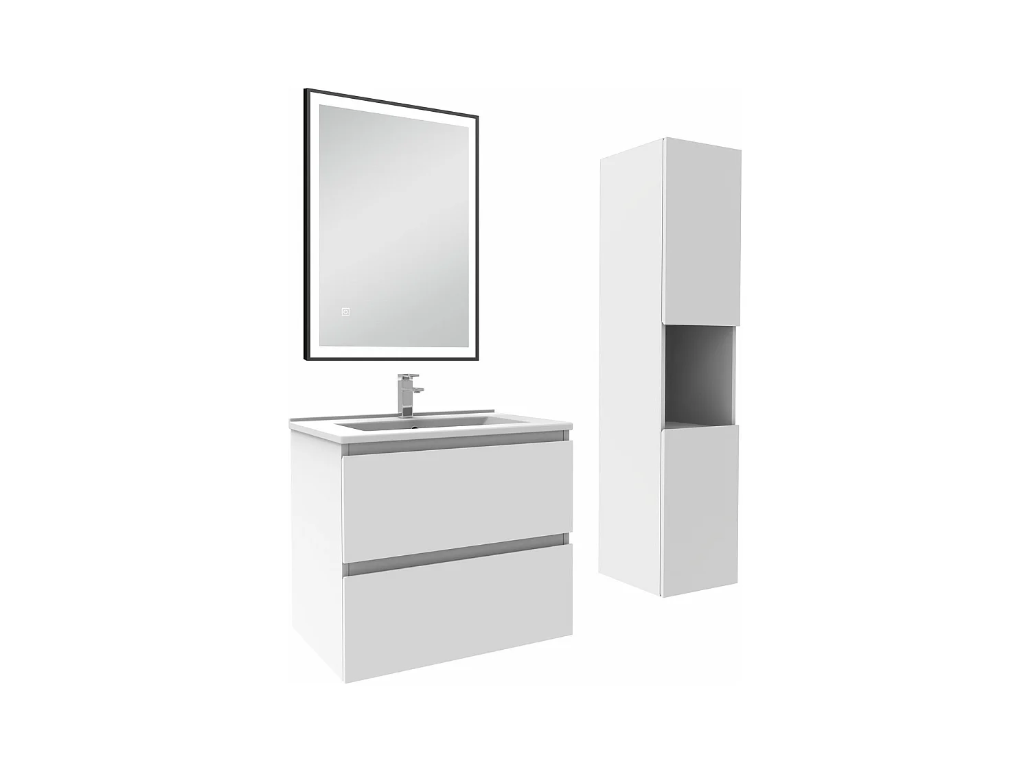 Meuble salle de Bain 60cm avec colonne et miroir 3 couleurs blanc