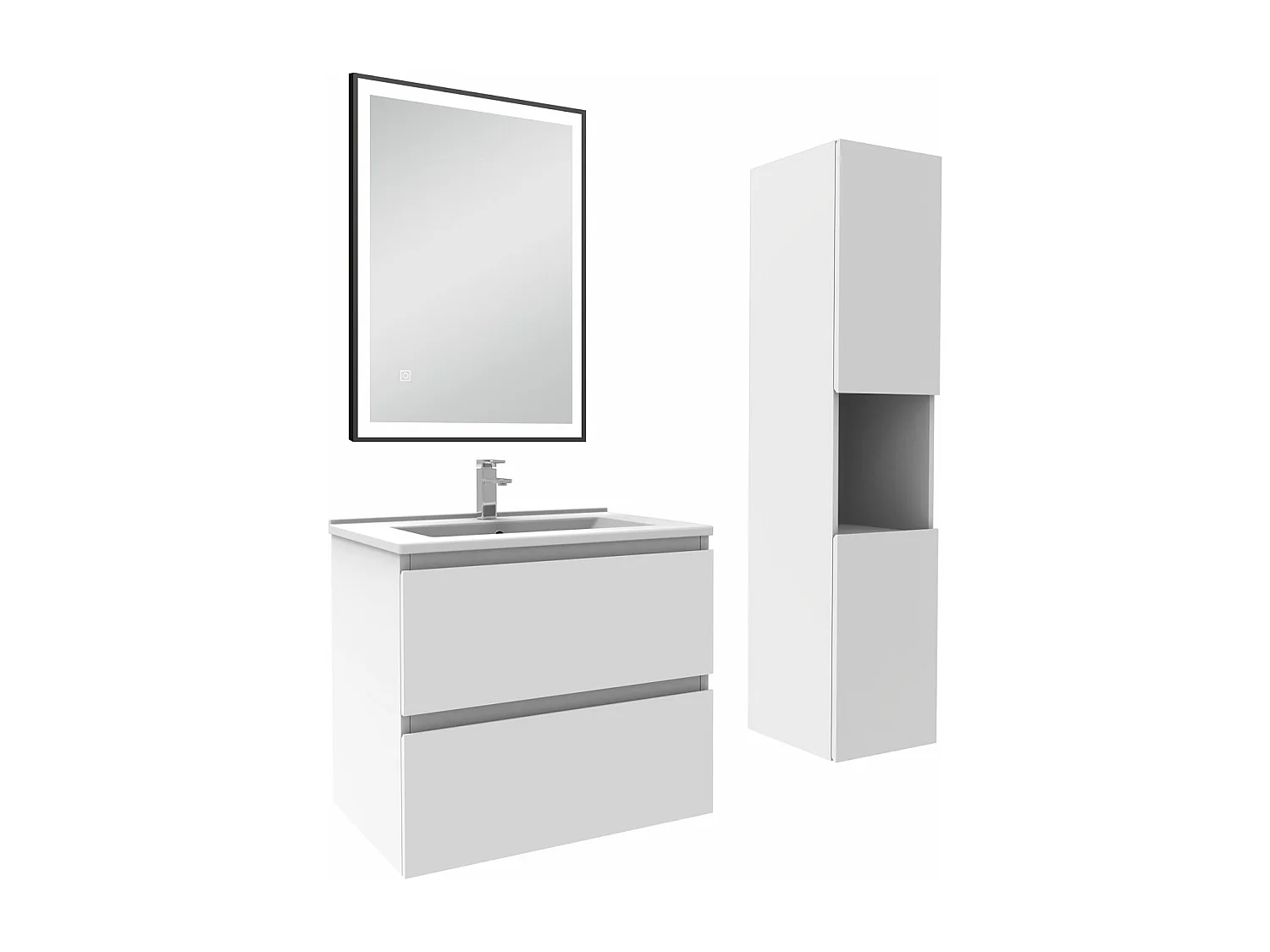 Meuble salle de Bain 60cm avec colonne et miroir 3 couleurs blanc