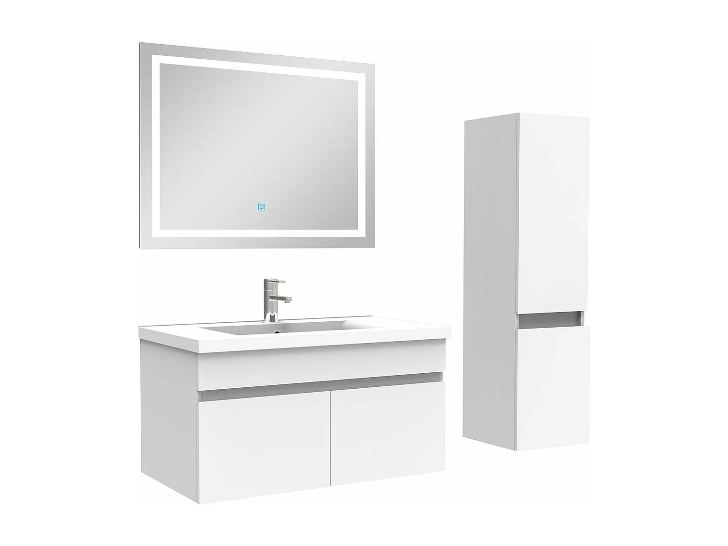 Ensemble meuble salle de Bain 80cm simple vasque avec colonne + miroir 3 couleurs blanc