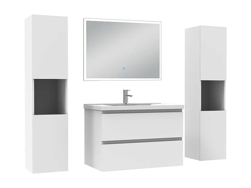 Ensemble meuble Salle de Bain 80cm avec colonne + miroir lumineux dimmable blanc