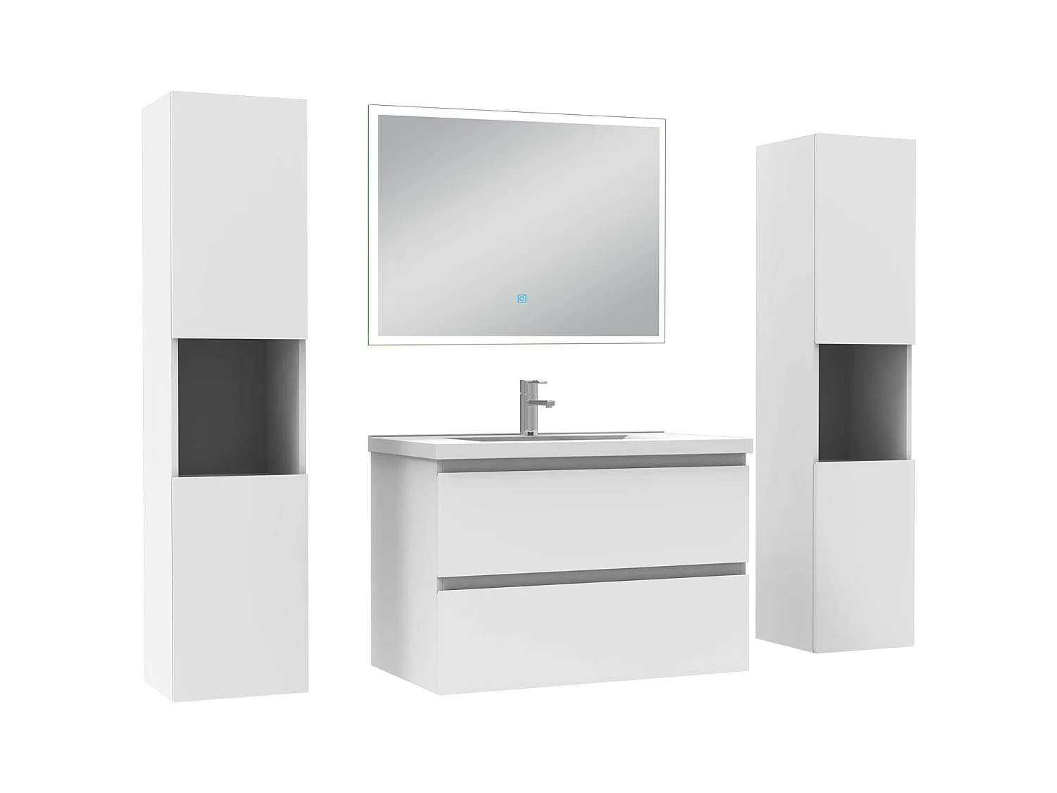 Ensemble meuble Salle de Bain 80cm avec colonne + miroir lumineux dimmable blanc