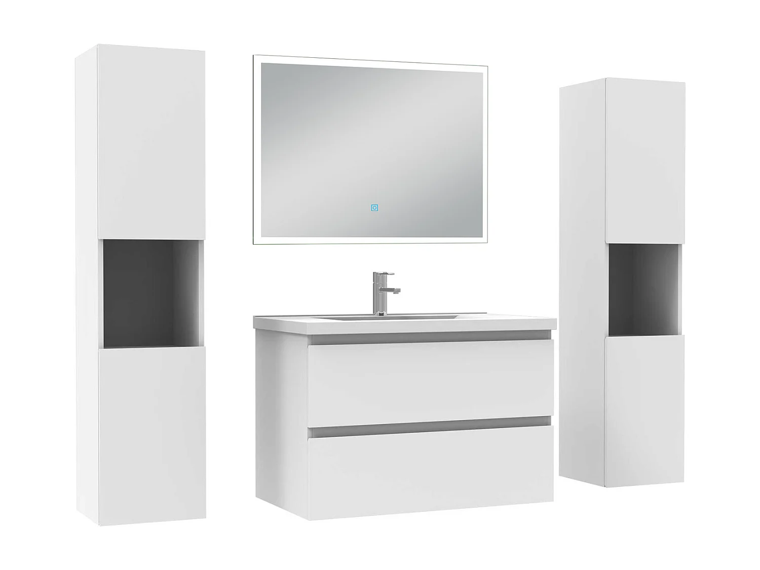 Ensemble meuble Salle de Bain 80cm avec colonne + miroir lumineux dimmable blanc