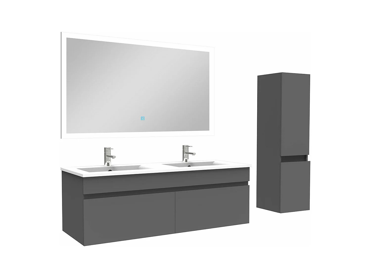 Ensemble meuble Salle de Bain 120cm avec vasque + colonne + miroir lumineux 3 couleurs anthracite