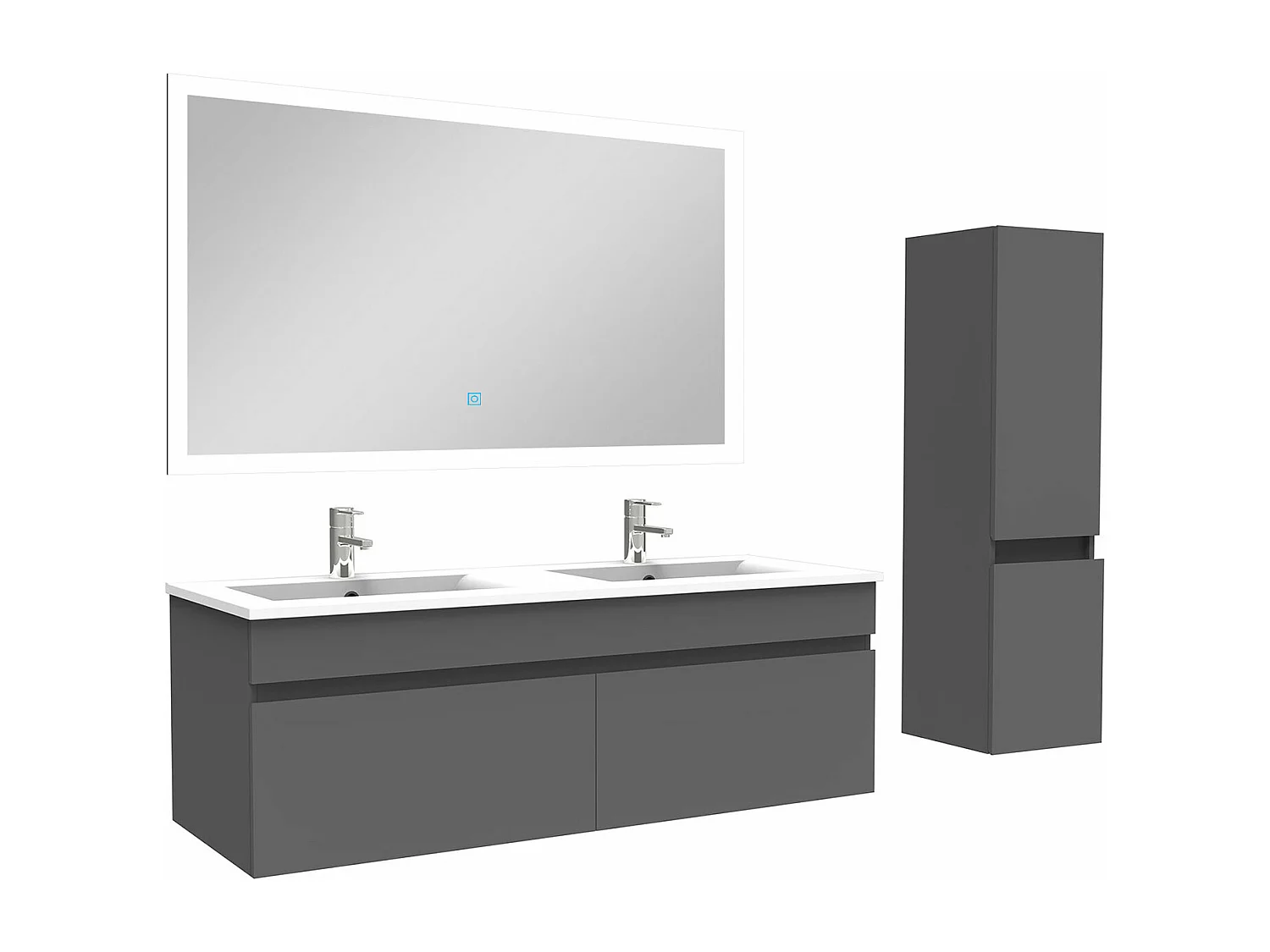 Ensemble meuble Salle de Bain 120cm avec vasque + colonne + miroir lumineux 3 couleurs anthracite