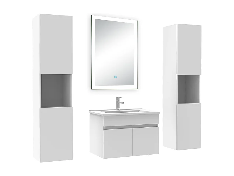 Ensemble meuble Salle de Bain 60cm avec colonne et miroir lumineux blanc