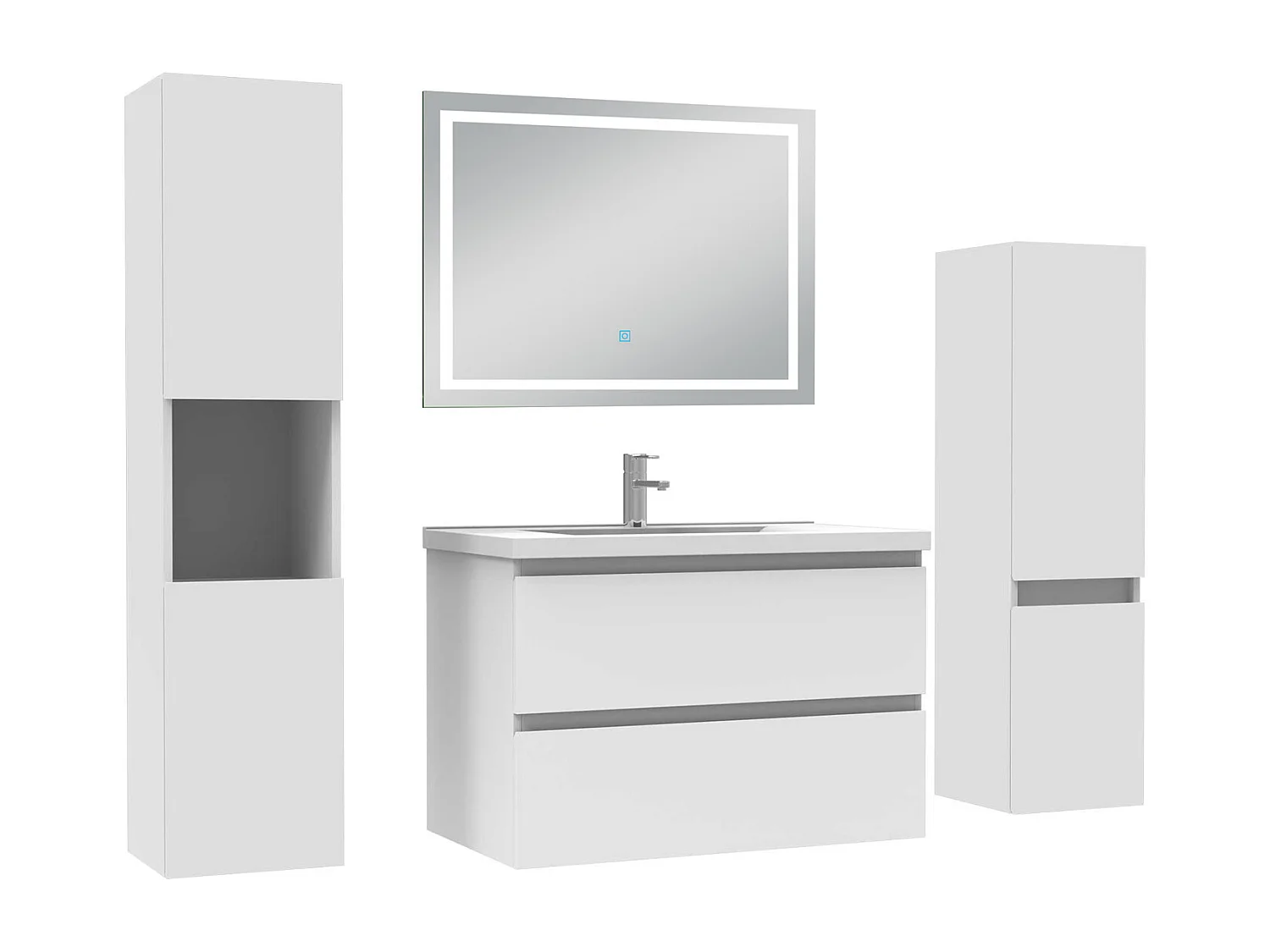 Ensemble meuble Salle de Bain 80cm avec colonne et miroir lumineux 3 couleurs blanc