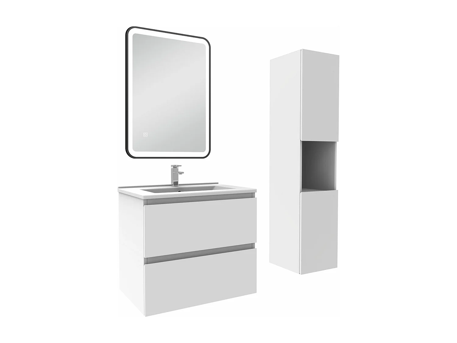 Meuble salle de Bain 60cm avec colonne + miroir 3 couleurs blanc