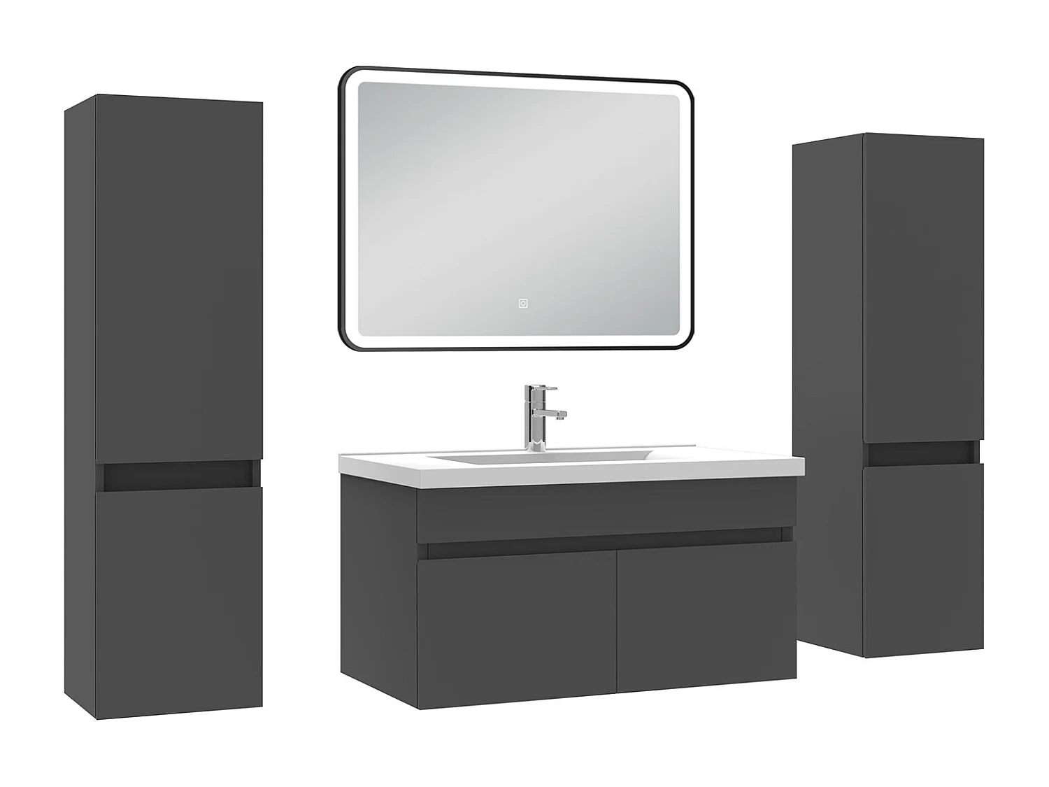 Meuble simple vasque anthracite 80cm avec colonne + miroir 3 couleurs + dimmable