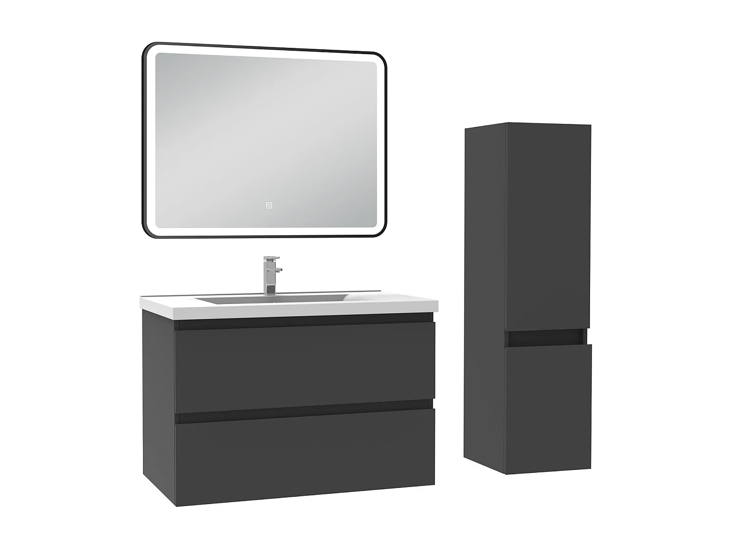 Meuble salle de Bain 80cm simple vasque avec colonne + miroir 3 couleurs Anthracite