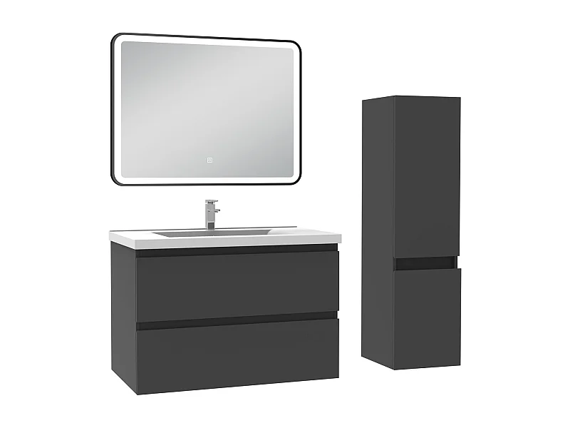 Meuble salle de Bain 80cm simple vasque avec colonne + miroir 3 couleurs Anthracite