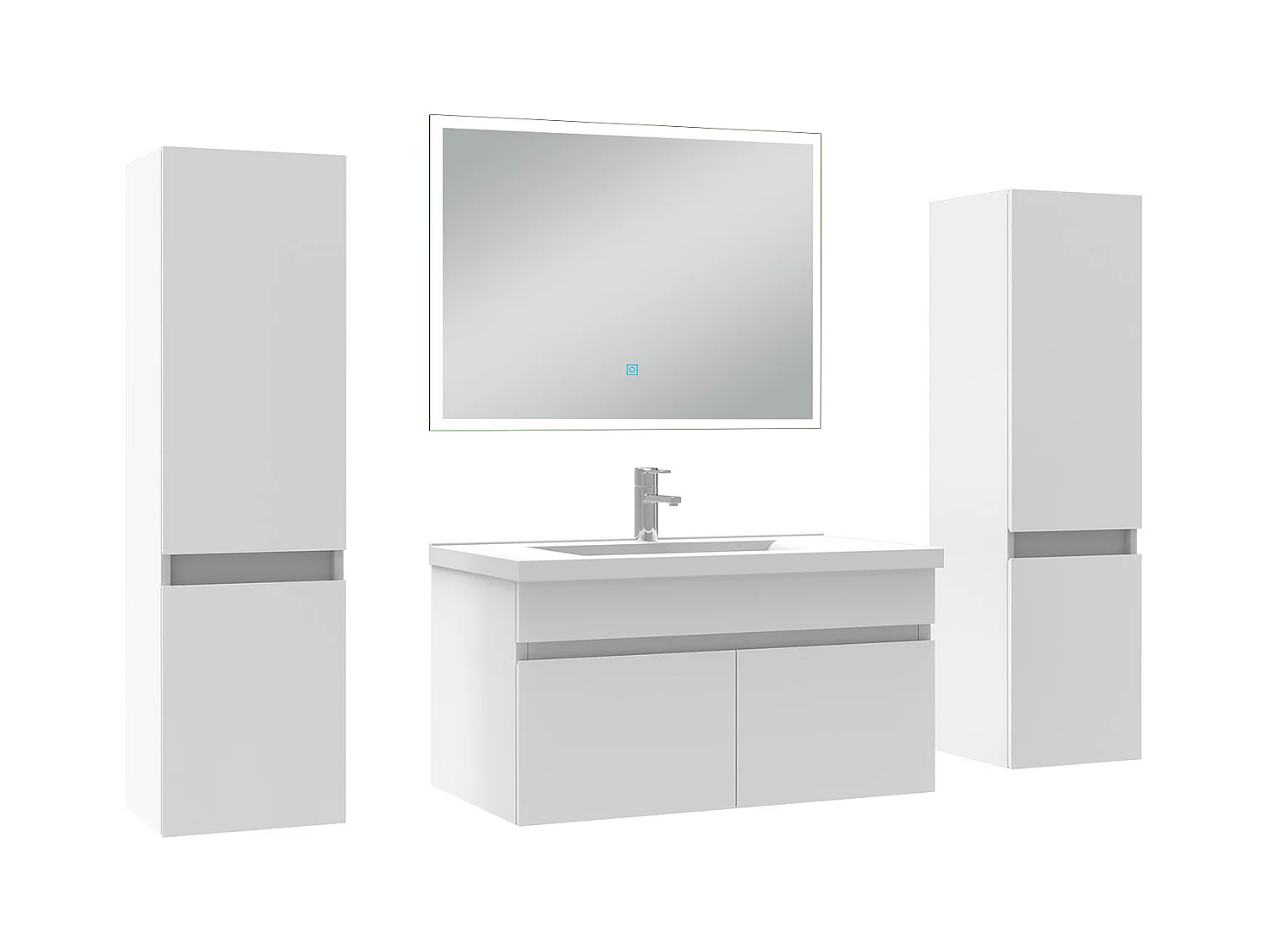 Ensemble meuble Salle de Bain 80cm avec colonne et miroir lumineux dimmable mural blanc