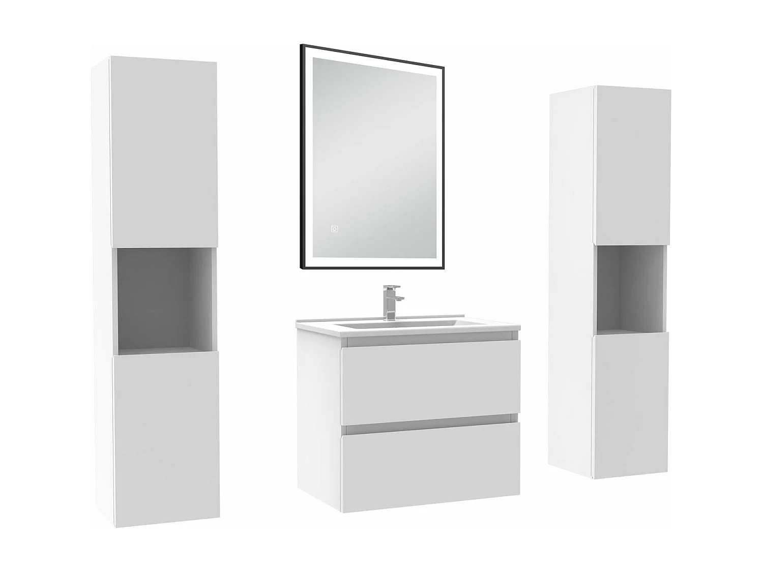 Meubles Salle de Bain 60cm avec colonne et miroir lumineux 3 couleurs et dimmable blanc