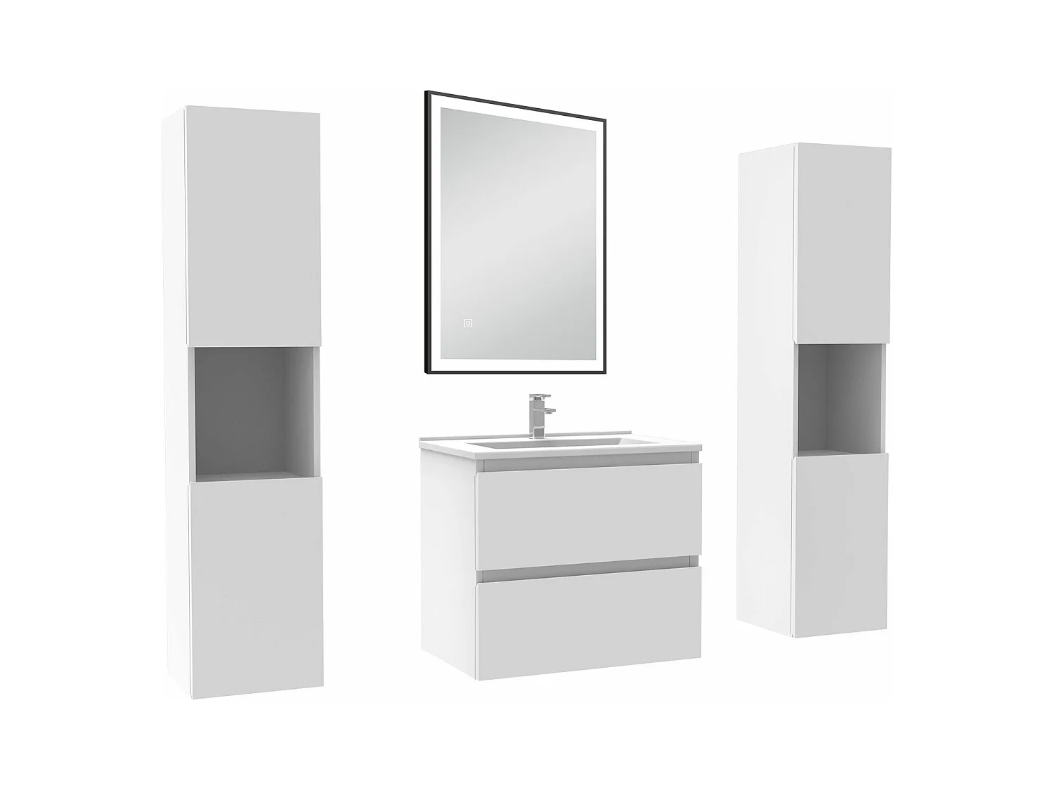 Meubles Salle de Bain 60cm avec colonne et miroir lumineux 3 couleurs et dimmable blanc