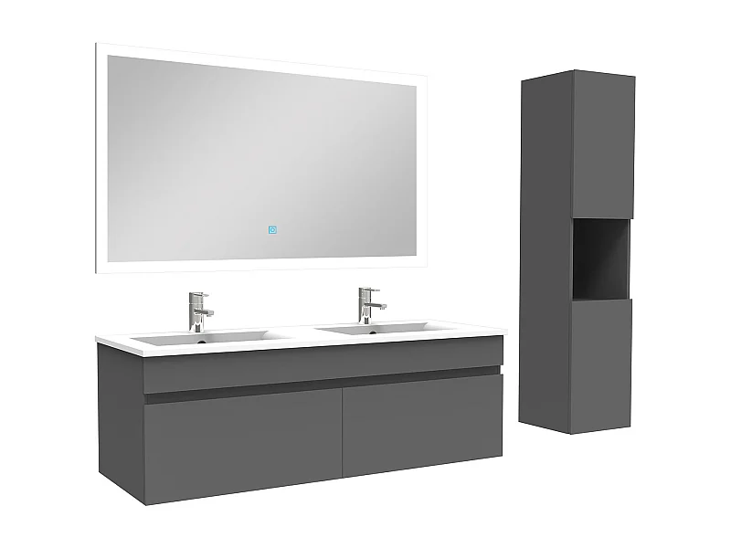 Ensemble meuble Salle de Bain 120cm avec vasque + colonne + miroir lumineux dimmable anthracite