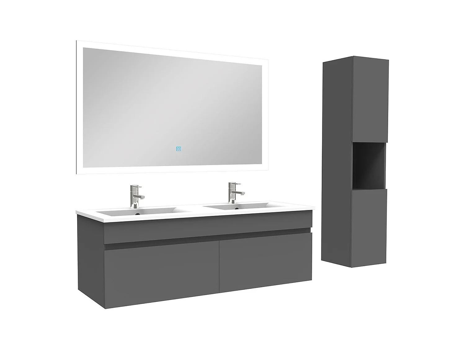 Ensemble meuble Salle de Bain 120cm avec vasque + colonne + miroir lumineux dimmable anthracite