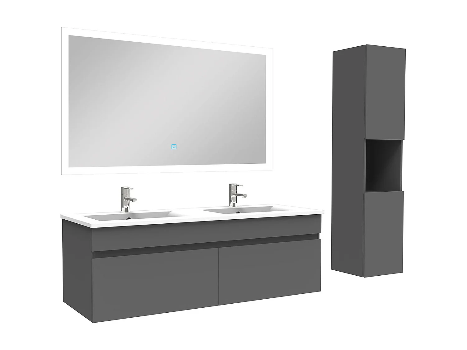 Ensemble meuble Salle de Bain 120cm avec vasque + colonne + miroir lumineux dimmable anthracite