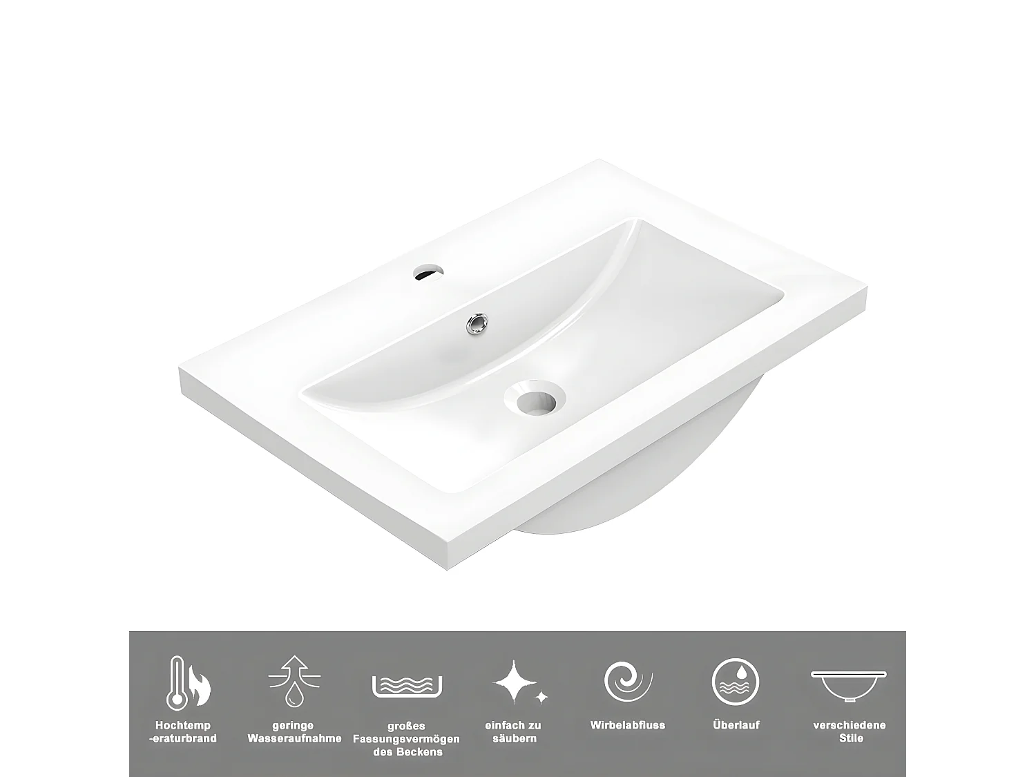 AICA Waschbeckenunterschrank hängend 50cm Mineralguss Waschtisch mit Unterschrank - Eiche Matt - CINIC