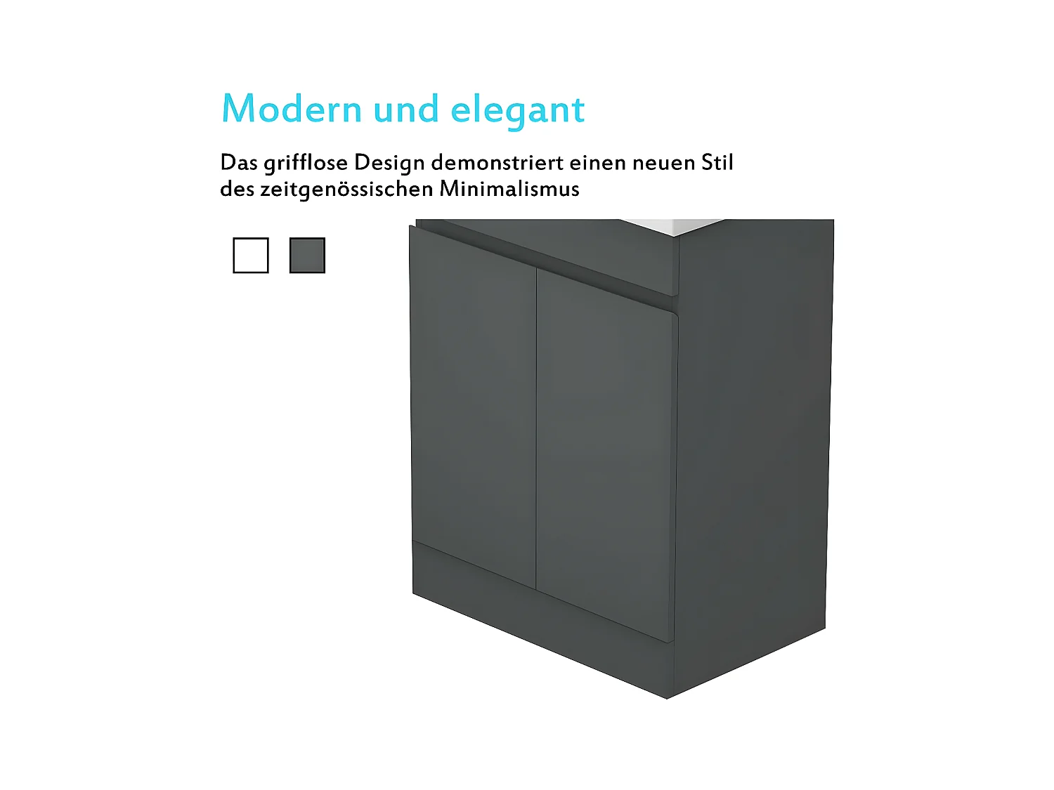 AICA Badezimmermöbel 60 cm Mineralguss waschbecken mit unterschrank -Dunkelgrau Matt Standschrank - KANY