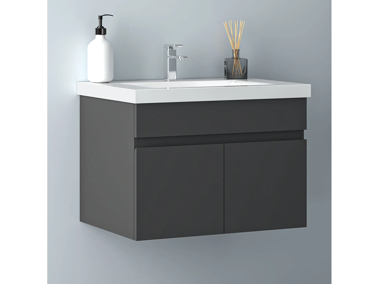 AICA Badezimmerschränke 60cm Dickes Keramik Waschtisch mit Unterschrank - Dunkelgrau Matt Hängeschrank - MARO