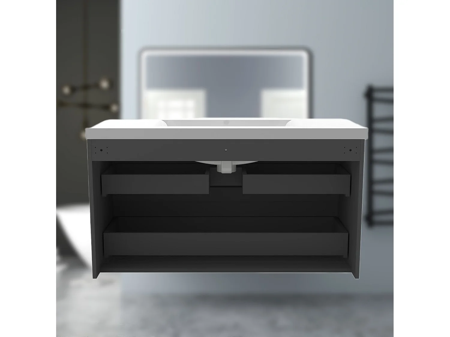 AICA Waschbeckenunterschrank hängend 100cm Mineralguss Waschtisch mit Unterschrank - Dunkelgrau Matt - CINIC