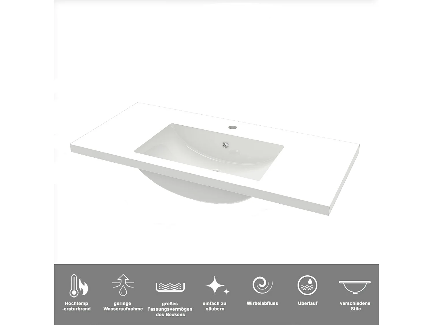 AICA Waschbeckenunterschrank hängend 100cm Mineralguss Waschtisch mit Unterschrank - Dunkelgrau Matt - CINIC