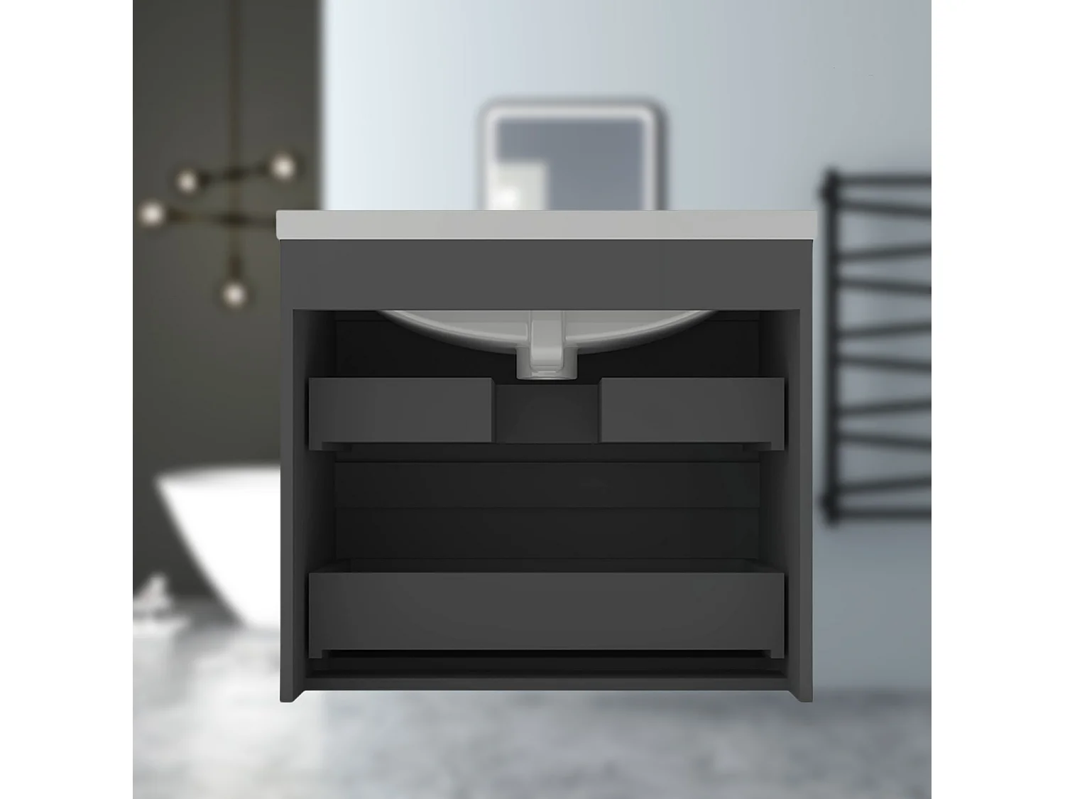 AICA Waschbeckenunterschrank hängend 60cm Mineralguss Waschtisch mit Unterschrank - Dunkelgrau Matt - CINIC