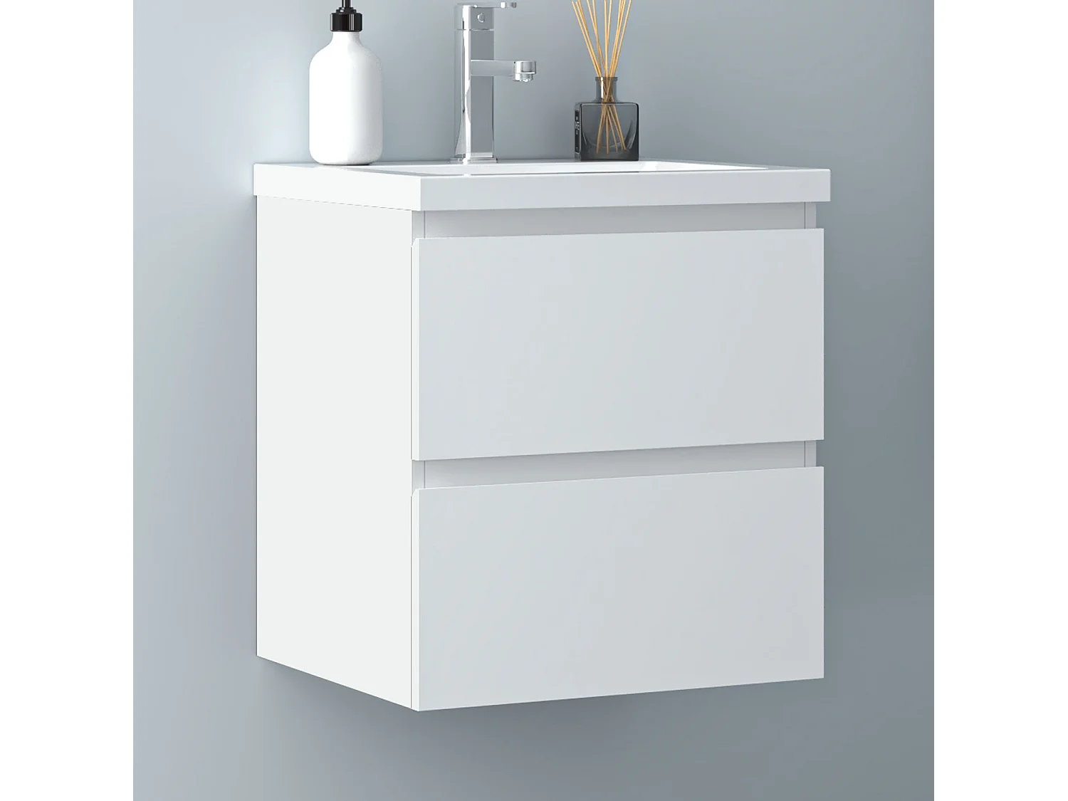 AICA Waschbeckenunterschrank hängend 50cm Mineralguss Waschtisch mit Unterschrank - Weiß Matt - CINIC