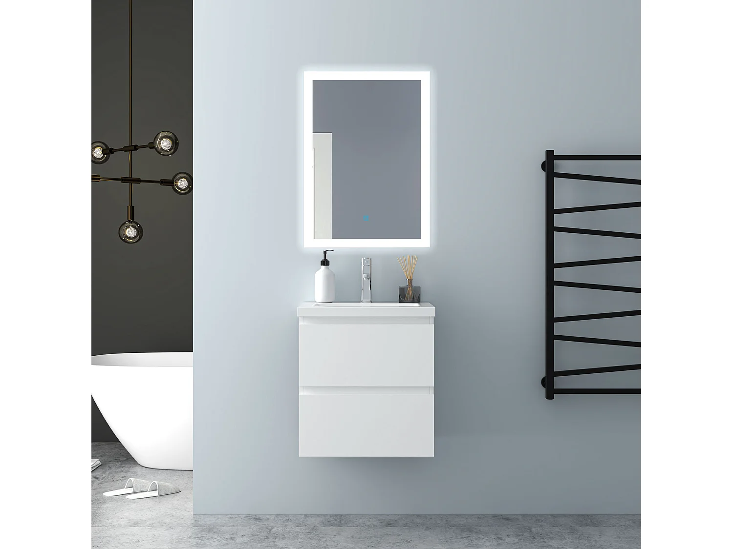 AICA Waschbeckenunterschrank hängend 50cm Mineralguss Waschtisch mit Unterschrank - Weiß Matt - CINIC