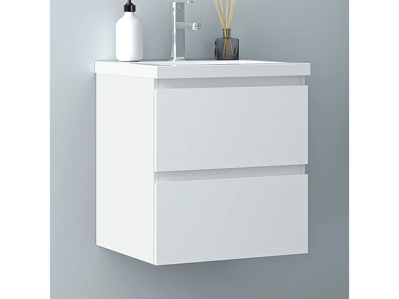 AICA Waschbeckenunterschrank hängend 50cm Mineralguss Waschtisch mit Unterschrank - Weiß Matt - CINIC