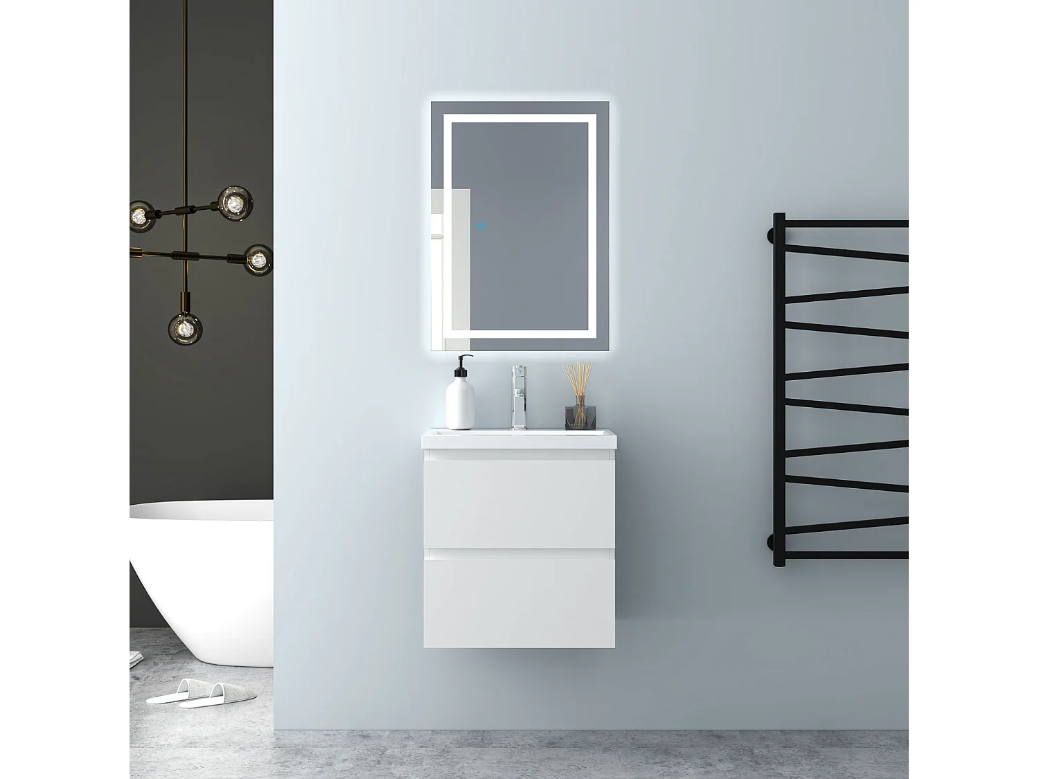 AICA Waschbeckenunterschrank hängend 50cm Keramik Waschtisch mit Unterschrank - Weiß Matt - CINIC