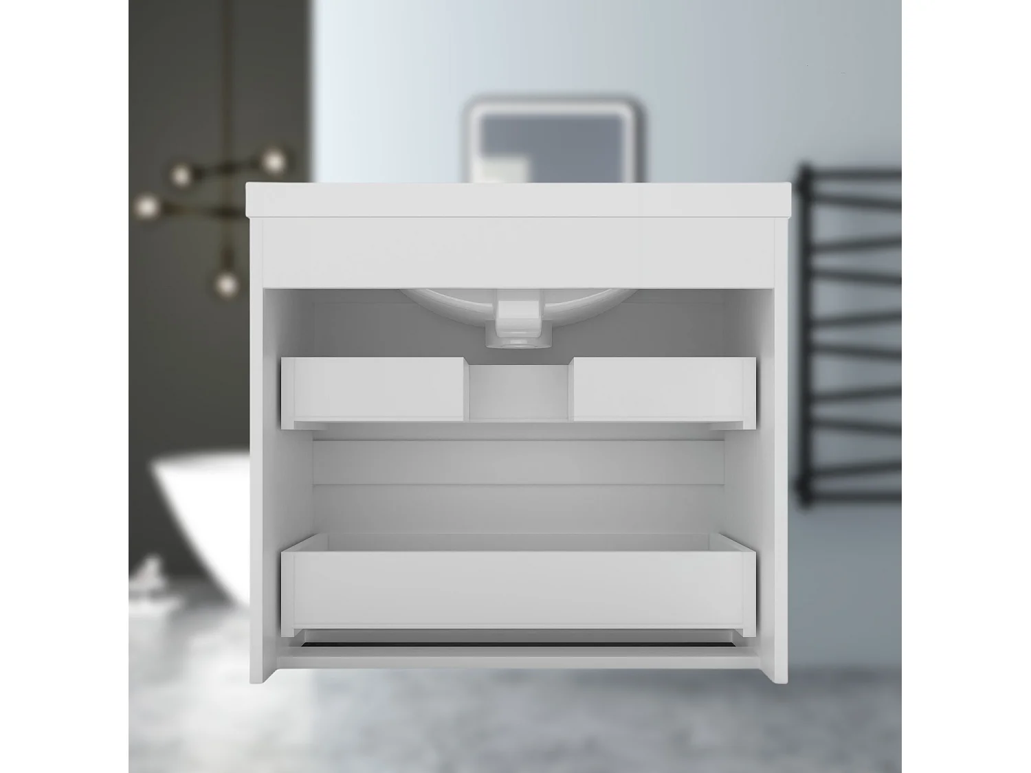 AICA Waschbeckenunterschrank hängend 50cm Keramik Waschtisch mit Unterschrank - Weiß Matt - CINIC