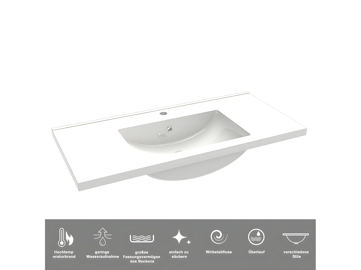 AICA Waschbeckenunterschrank hängend 100cm Keramik Waschtisch mit Unterschrank - Eiche Matt - CINIC