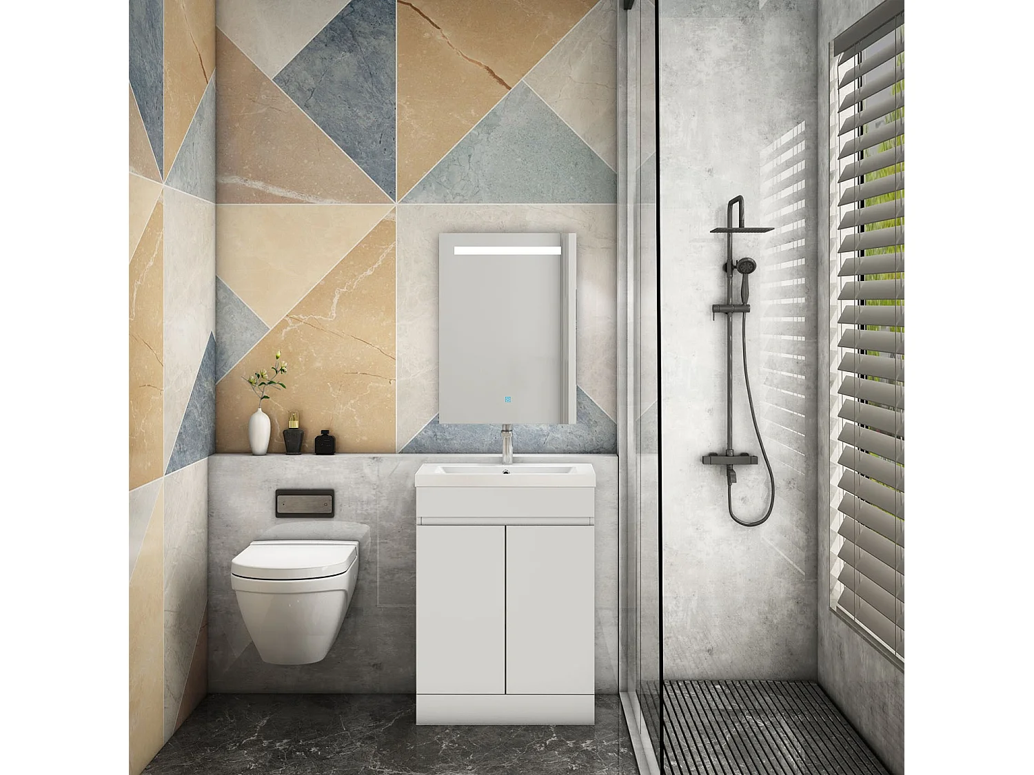 AICA Badezimmermöbel 50 cm Mineralguss waschbecken mit unterschrank -Weiß Matt Standschrank - KANY